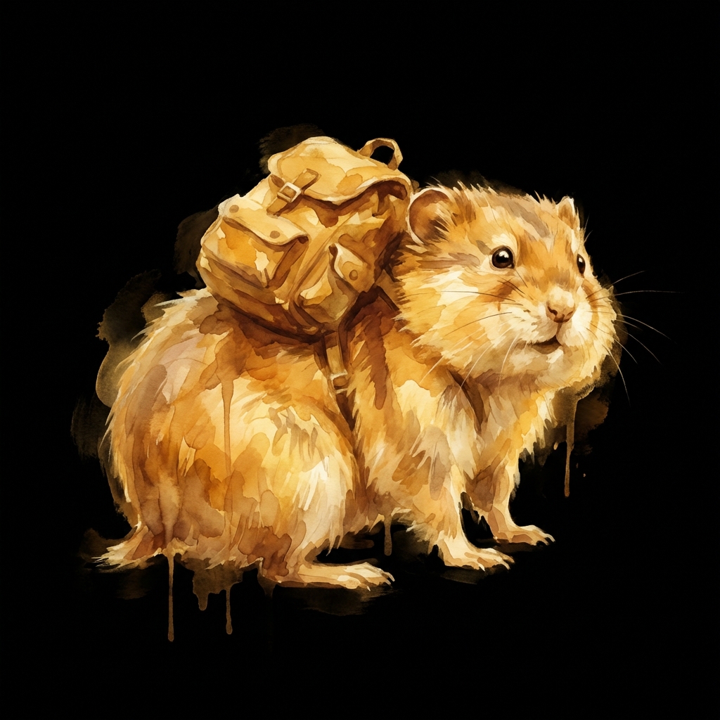 Ink wash illustration: a battered DSLR camera and open travel journal with sketches, mountains visible through a window