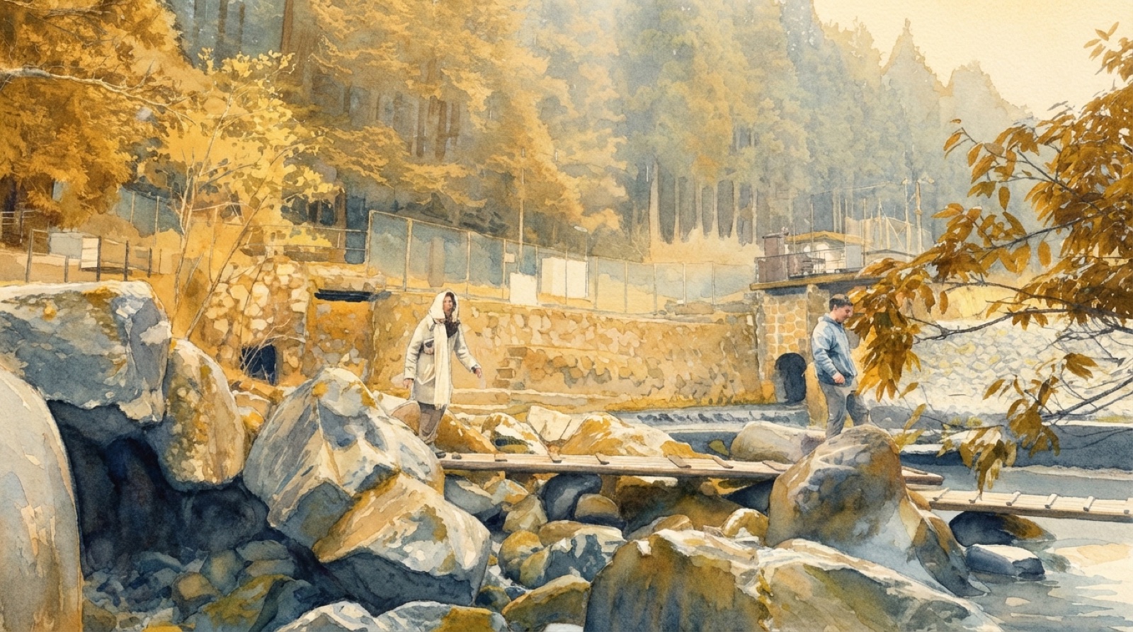 Crossing a forest bridge